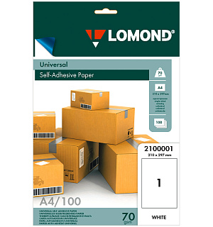 Бумага самоклеящаяся А4 100л. Lomond, белая, неделенная, 70г/м2