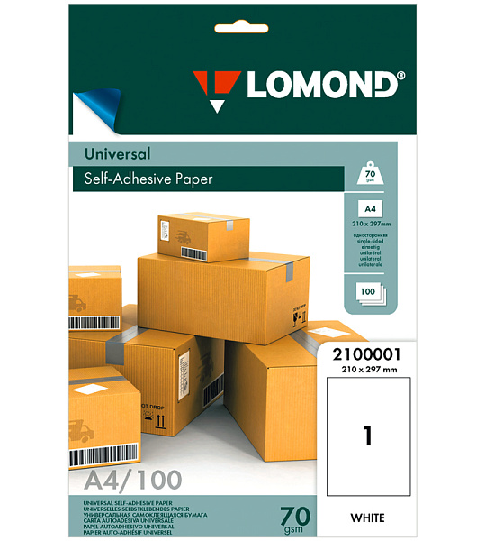 Бумага самоклеящаяся А4 100л. Lomond, белая, неделенная, 70г/м2