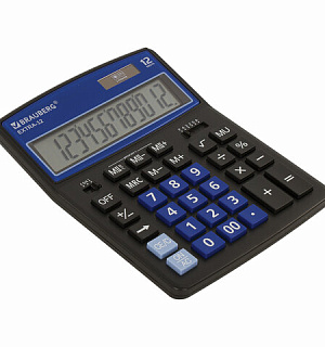 Калькулятор настольный BRAUBERG EXTRA-12-BKBU (206x155 мм), 12 разрядов, двойное питание, ЧЕРНО-СИНИЙ, 250472
