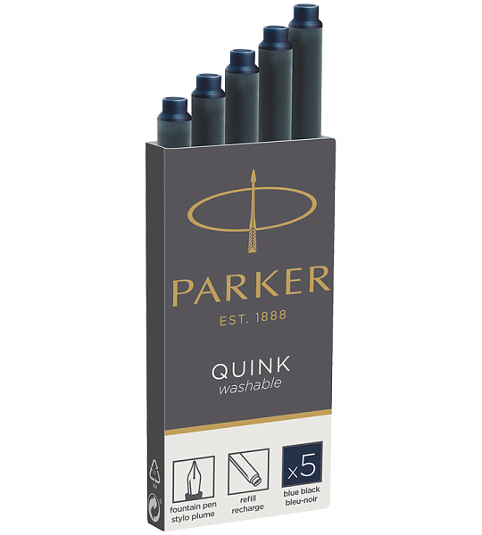 Картриджи чернильные Parker "Cartridge Quink" смываемые сине-черные, 5шт., картонная коробка