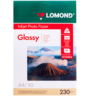 Фотобумага А4 для стр. принтеров Lomond, 230г/м2 (50л) глянцевая односторонняя