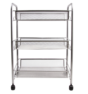 Этажерка (тележка) BRABIX офисно-бытовая 3 яруса, на колесах, металл, серебристая, 43,5х26х62,5 см, 603752