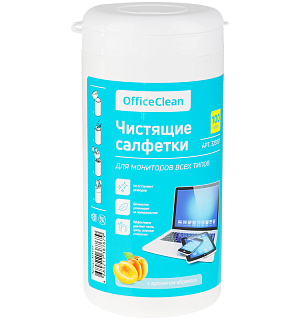 Салфетки чистящие влажные OfficeClean, для мониторов всех типов, в тубе, с ароматом абрикоса, 100шт.