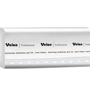 Полотенца бумажные лист. Veiro Professional "Comfort"(V-сл), 2-слойные, 200л/пач, 21*21,6, белые