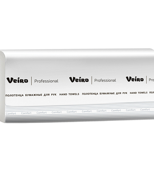 Полотенца бумажные лист. Veiro Professional "Comfort"(V-сл), 2-слойные, 200л/пач, 21*21,6, белые