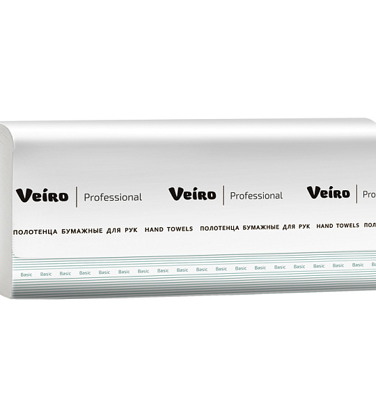 Полотенца бумажные лист. Veiro Professional "Basic"(V-сл), 1-слойные, 250л/пач, 21*21,6, цвет натуральный