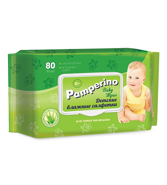 Салфетки влажные PAMPERINO ДЕТСКИЕ 80шт в упаковке с клапаном