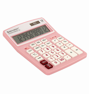 Калькулятор настольный BRAUBERG EXTRA PASTEL-12-PK (206x155 мм), 12 разрядов, двойное питание, РОЗОВЫЙ, 250487