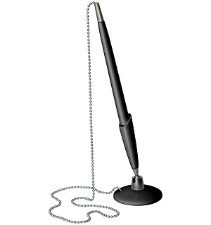 Ручка шариковая настольная OfficeSpace синяя, 0,7мм, черный корпус, металлическая цепочка