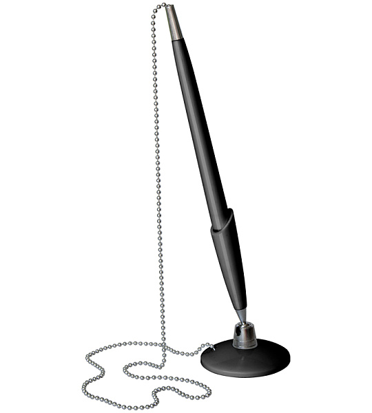 Ручка шариковая настольная OfficeSpace синяя, 0,7мм, черный корпус, металлическая цепочка