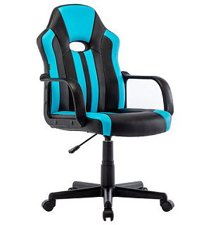 Кресло компьютерное "BRABIX Stripe GM-202", экокожа, черное/голубое, 532509