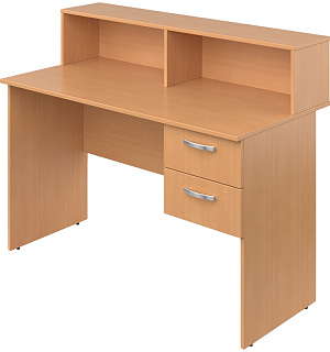 Стол прямой с тумбой и полками Мета Мебель, 1200*600*900мм, бук, для выдачи книг (ПОД ЗАКАЗ)