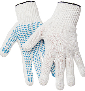 Перчатки х/б 10 класс OfficeClean, эконом, с точ. ПВХ,5 ниток, белый, 43-45г, 132текс