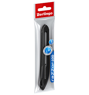 Нож канцелярский 9мм Berlingo "Razzor 100", push-lock, ассорти, европодвес