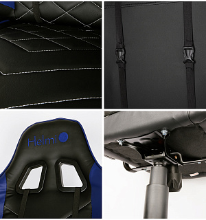 Кресло игровое Helmi HL-G02 "Grand Prix", экокожа, черная/синяя, 2 подушки