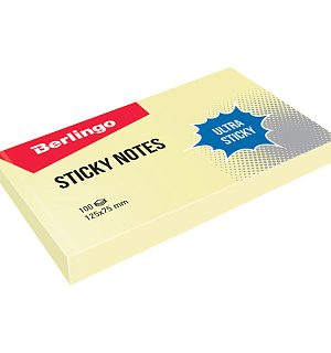 Самоклеящийся блок Berlingo "Ultra Sticky", 125*75мм, 100л, пастель, желтый