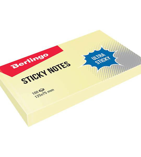 Самоклеящийся блок Berlingo "Ultra Sticky", 125*75мм, 100л, пастель, желтый