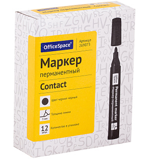 Маркер перманентный OfficeSpace "Contact" черный, пулевидный, без клипа, 3мм