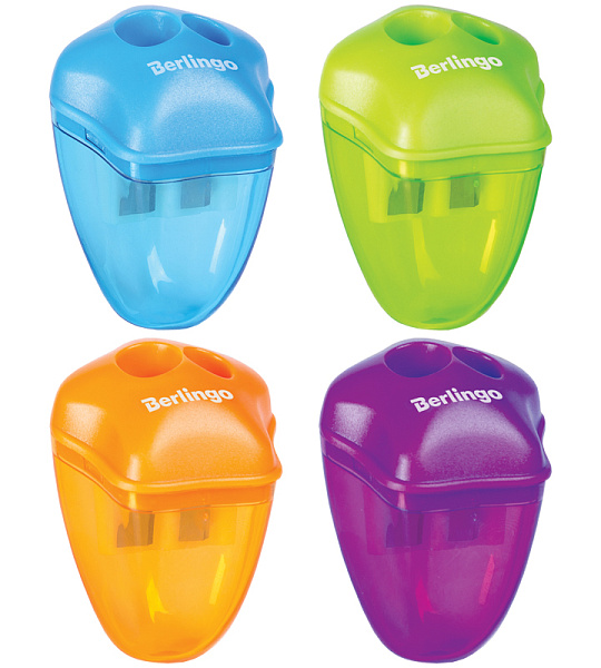 Точилка пластиковая Berlingo "Spike XL" 2 отверстия, контейнер, ассорти, дисплей