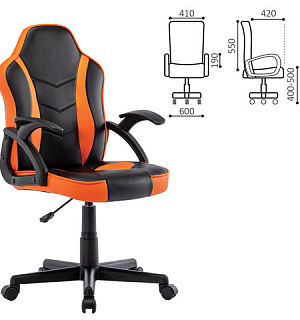 Кресло компьютерное BRABIX "Shark GM-203", экокожа, черное/оранжевое, 532513