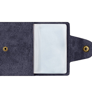 Визитница карманная OfficeSpace на кнопке, 10*7см, 18 карманов, натуральная кожа, темно-синий