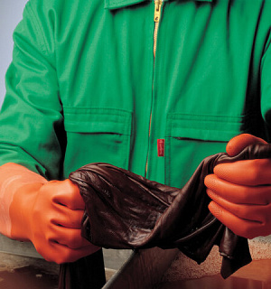 Перчатки латексные MAPA Industrial/Alto 299, хлопчатобумажное напыление, размер 9 (L), оранжевые