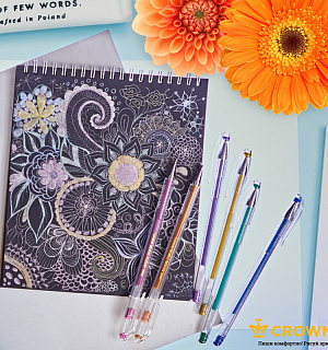 Набор гелевых ручек Crown "Hi-Jell Metallic" 6шт., 06цв., 0,7мм, металлик, ПВХ уп., европодвес