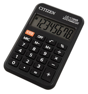 Калькулятор карманный CITIZEN LC-110NR, МАЛЫЙ (89х59 мм), 8 разрядов, питание от батарейки, ЧЕРНЫЙ