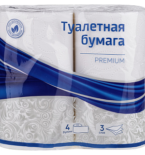 Бумага туалетная OfficeClean "Premium" 3-слойная, 4шт., тиснение, белая