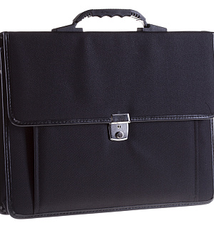 Портфель OfficeSpace "Hannover", ткань, черный, 3 отделения, метал. замок, с ремнем