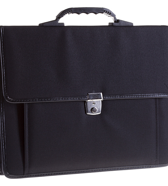 Портфель OfficeSpace "Hannover", ткань, черный, 3 отделения, метал. замок, с ремнем