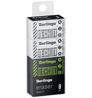 Ластик Berlingo "Tech it", 8шт, прямоугольный, 45*25*10мм, PVC бокс