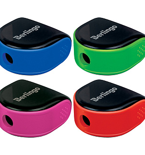 Точилка пластиковая Berlingo 1 отверстие, контейнер, ассорти, блистер, европодвес