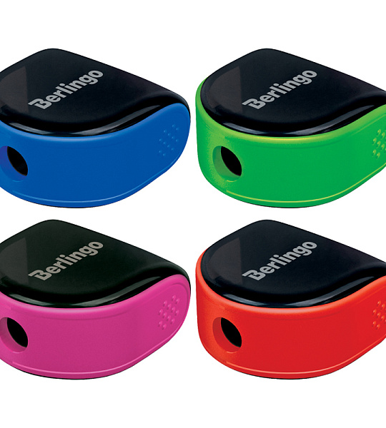 Точилка пластиковая Berlingo 1 отверстие, контейнер, ассорти, блистер, европодвес