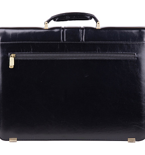 Портфель Delucci "Стефано", кожа, черный, 2 отделения, метал. замок, с ремнем