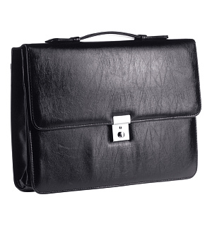 Портфель OfficeSpace "Uran", кожзам, черный, 2 отделения, метал. замок