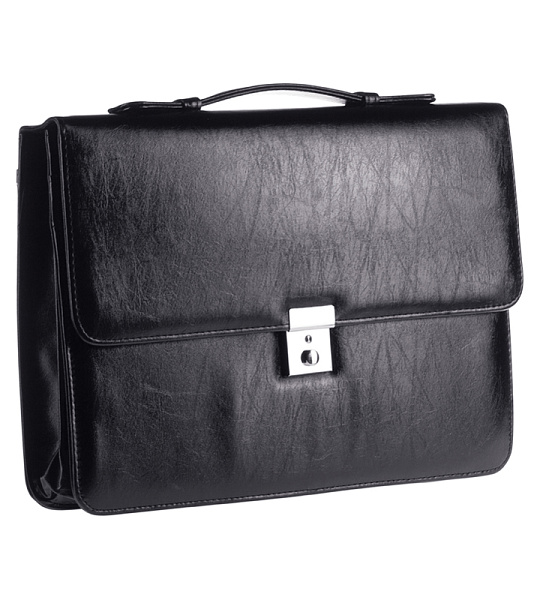 Портфель OfficeSpace "Uran", кожзам, черный, 2 отделения, метал. замок