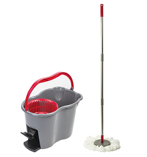 Набор для уборки LAIMA, ведро 14 л/7 л с отжимом и педалью, швабра с круглой насадкой (2 шт., кольцо), 603622