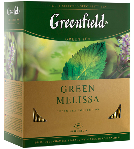 Чай Greenfield "Green Melissa", зеленый, 100 фольг. пакетиков по 1,5г.