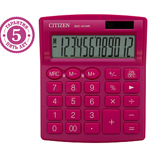 Калькулятор настольный Citizen SDC-812NR-PK, 12 разрядов, двойное питание, 102*124*25мм, розовый