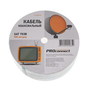 Кабель телевизионный PROconnect, 703 B, бухта 100 м, 75 Ом, Cu/Al/Cu, 64%, белый