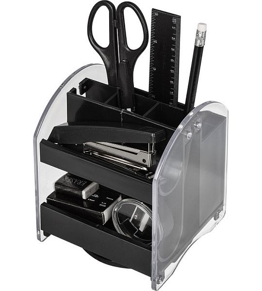 Набор настольный ATTACHE прозрачный/черный, 10 предметов, вращающийся