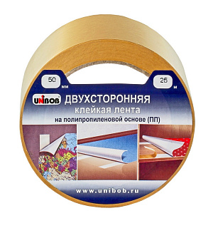 Клейкая лента двухсторонняя UNIBOB 50мм х 25м (полипропилен)