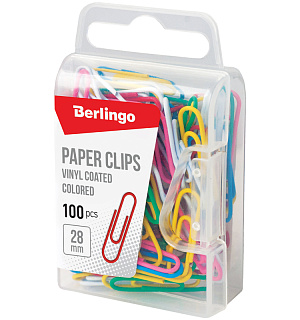 Скрепки 28мм, Berlingo, 100шт., цветные, пласт. упак., европодвес