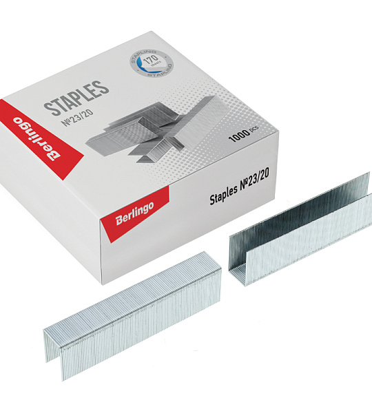 Скобы для степлера №23/20 Berlingo, оцинкованные, 1000шт.