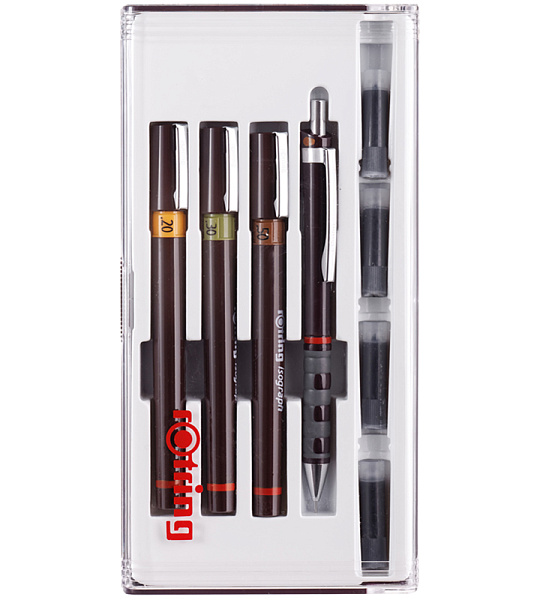 Набор изографов Rotring 0,2/0,3/0,5мм, мех. карандаш 0,5мм, чернила