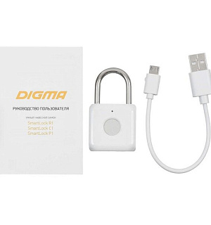 Умный замок Digma SmartLock P1, навесной, разбл.отпеч.пальца, 100мАч, белый (SRP1)