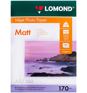 Фотобумага А3 для стр. принтеров Lomond, 170г/м2 (100л) матовая двусторонняя