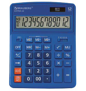 Калькулятор настольный BRAUBERG EXTRA-12-BU (206x155 мм), 12 разрядов, двойное питание, СИНИЙ, 250482