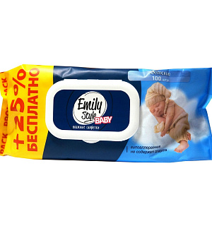 Салфетки влажные Emily Style детск 80+20 шт/уп с клапаном